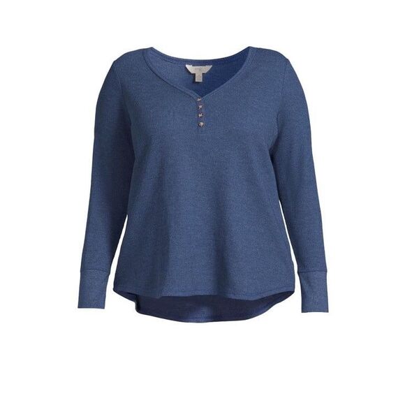 Terra & sky women  thermal knit waffle long sleeve blue v neck plus 4XL-5XL new - Picture 2 of 7